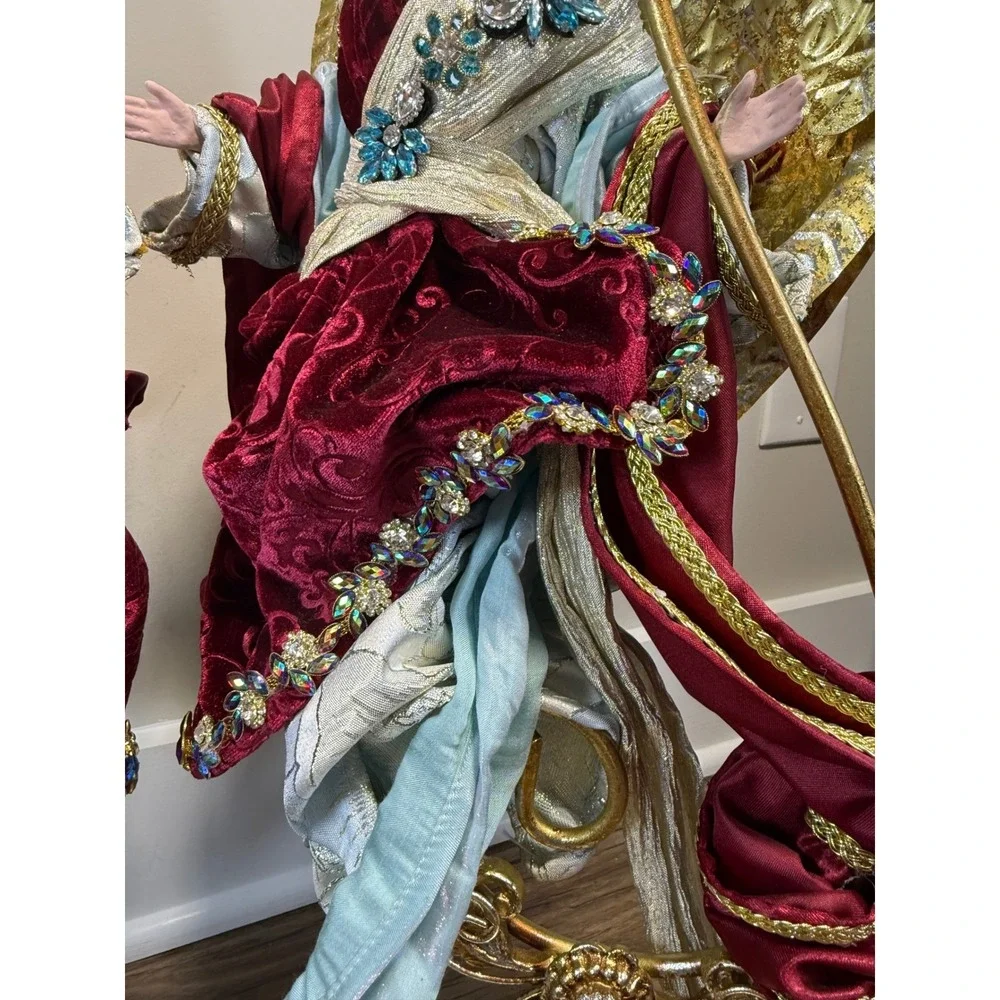 Mark Roberts Angel Candle Holders 2 Large 26in Gold Burgundy Jeweled 2023 Collec